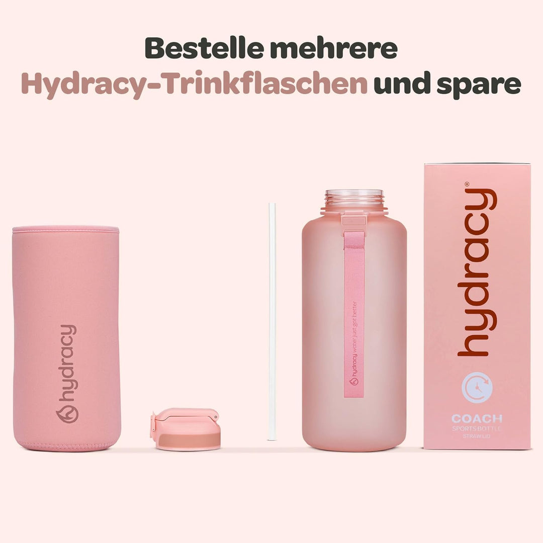 Hydracy Trinkflasche mit Strohhalm und Zeitmarkierung - 2L Wasserflasche - BPA-freie Trinkflasche -