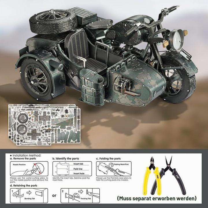 piececool 3D Puzzle Metall Motorradmodell Dreirädrige Motorräder, 3D Metall Puzzle für 340 Edelstahl