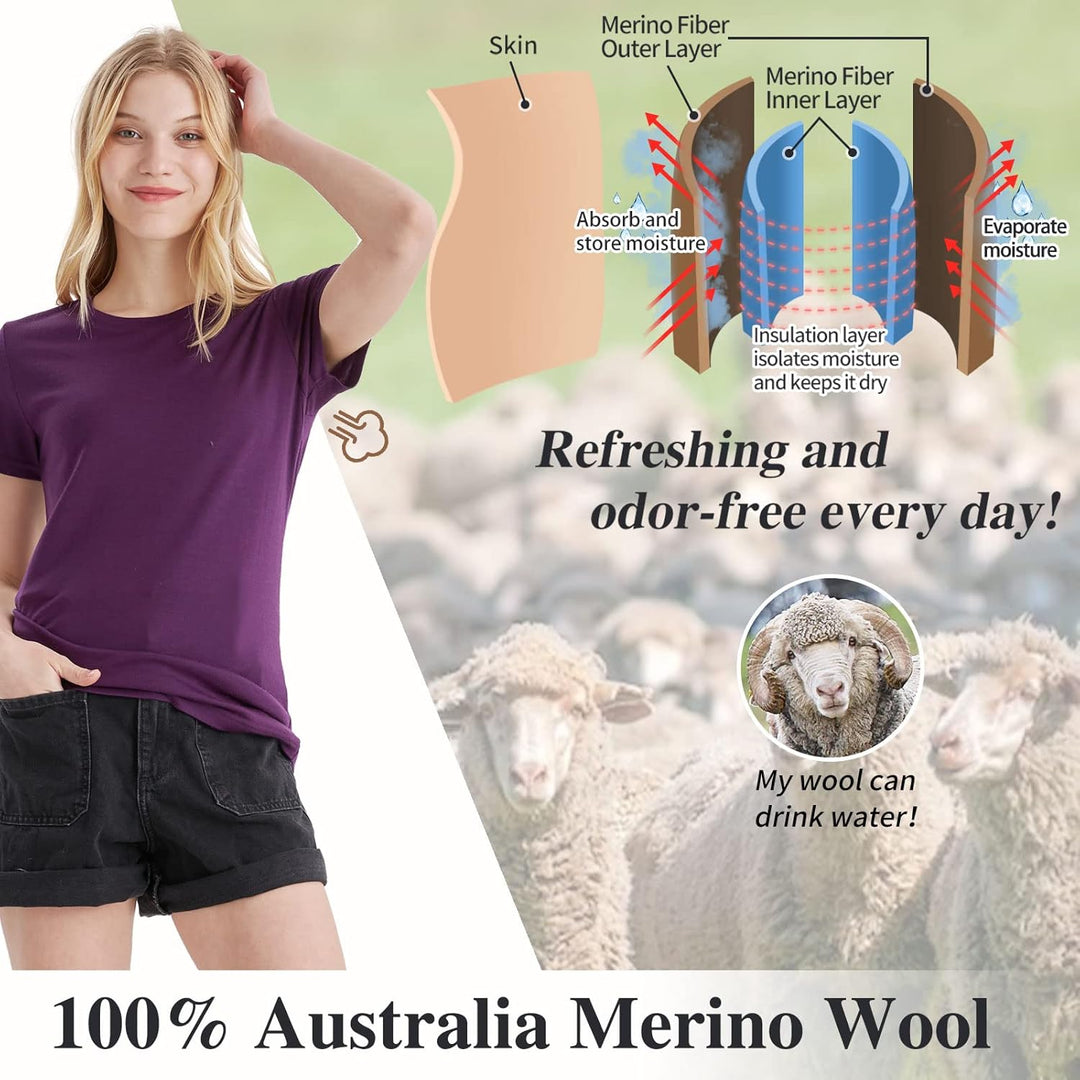 Merino Protect 100% Merino Wolle Shirt Damen Kurzarm Rundhals Wolle Unterhemd Geruchsresistenz Funkt