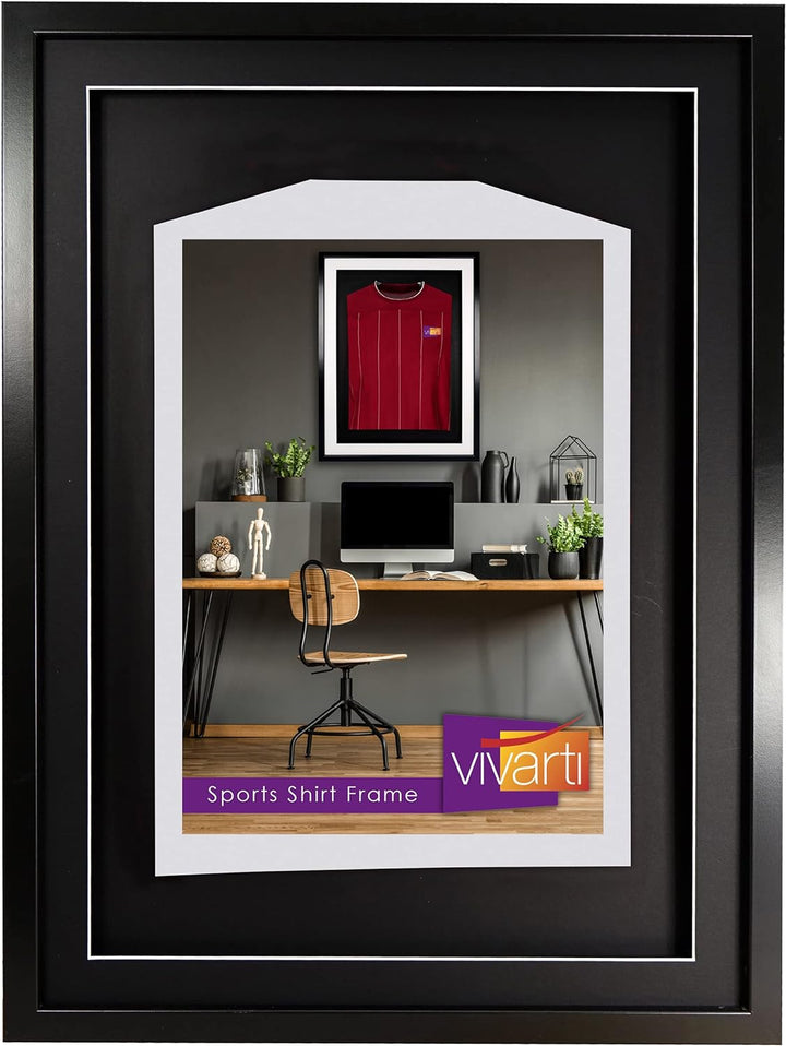 Vivarti DIY Junior 3D-Bilderrahmen für Sport-Shirts, 50 x 70 cm, schwarzer Rahmen, schwarzes Passepa