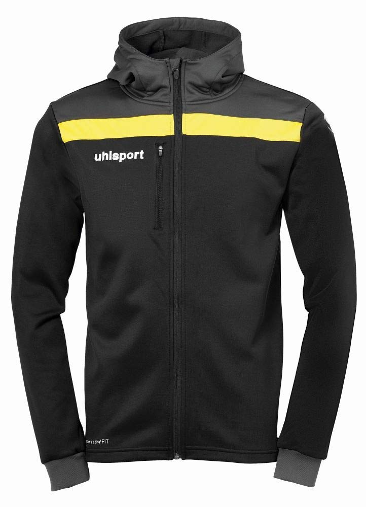 uhlsport Unisex Kinder Offense 23 Multi Hood Jacke Kinder Jacke, Schwarz/Anthra/Limonengel