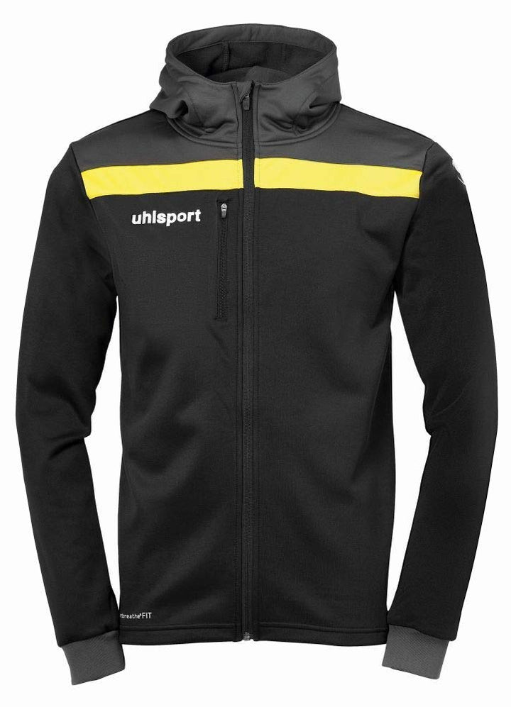 uhlsport Unisex Kinder Offense 23 Multi Hood Jacke Kinder Jacke, Schwarz/Anthra/Limonengel