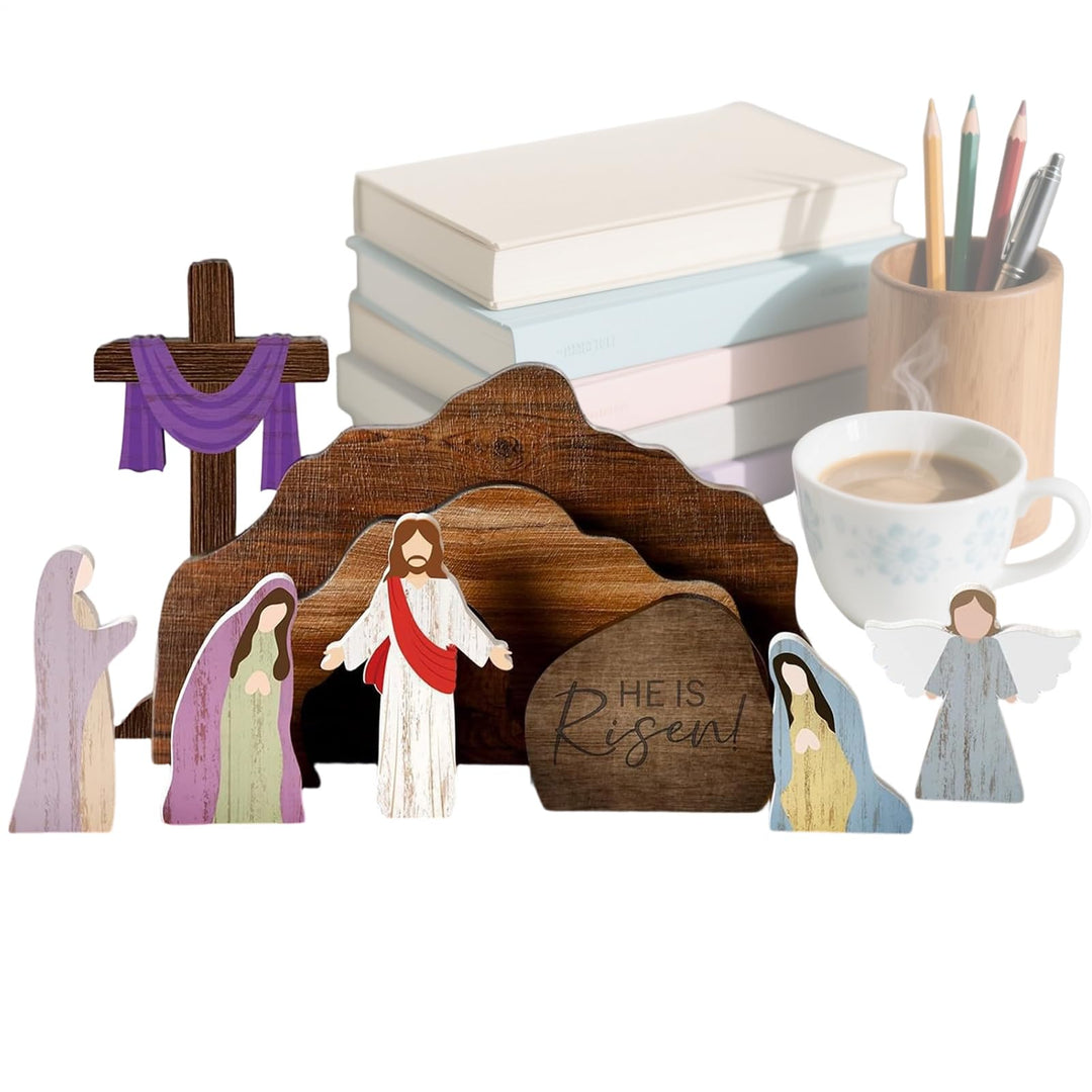 Krippen-Set aus Holz, rustikale religiöse Dekoration, handgefertigte Krippenfiguren für Innenbereich