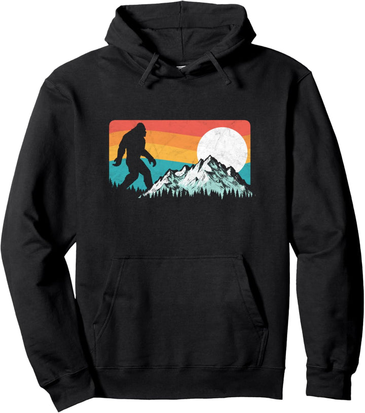 Retro Bigfoot Silhouette Rocky Mountains 80s Graphic Pullover Hoodie