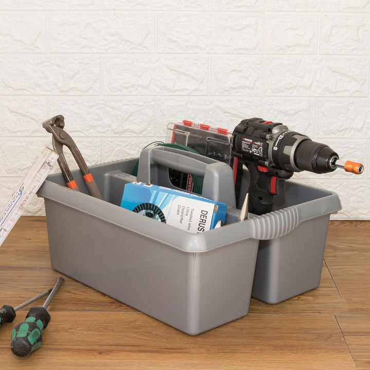 Tragbarer Organizer für Putzmittel 38x32x15 cm Grau Werkzeugträger Gartengerätekorb Schuhputzkasten