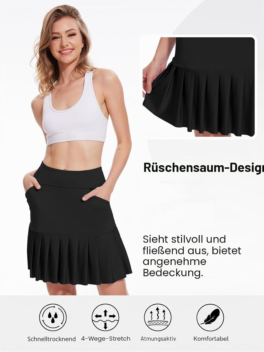 MOTEEPI 19" Golf Röcke für Frauen Knie Länge Ruffle Saum Rock Tennis Rock Athletic Skort für Workout
