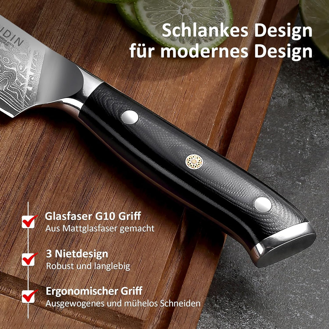 PAUDIN Damastmesser santoku messer 13 CM, Profi Damast Küchenmesser für Küche, Extrem Scharf Kohcmes