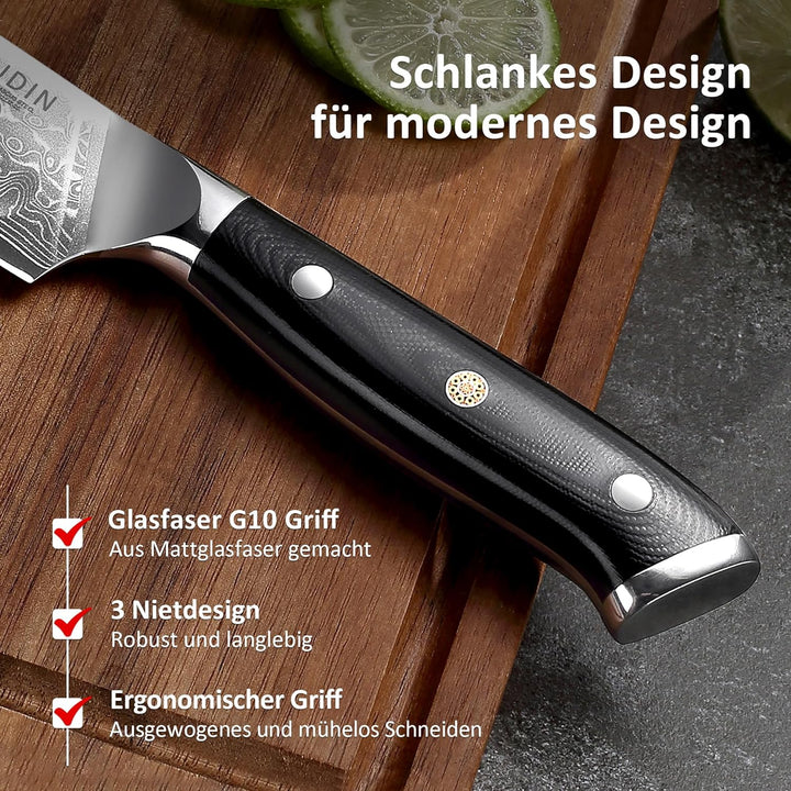 PAUDIN Damastmesser santoku messer 13 CM, Profi Damast Küchenmesser für Küche, Extrem Scharf Kohcmes