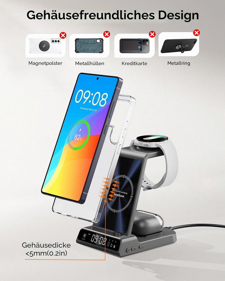 Induktive Ladestation für Samsung S25 Ultra, 3 in 1 Kabelloses Ladestation für Galaxy S25/S24/S23/Z