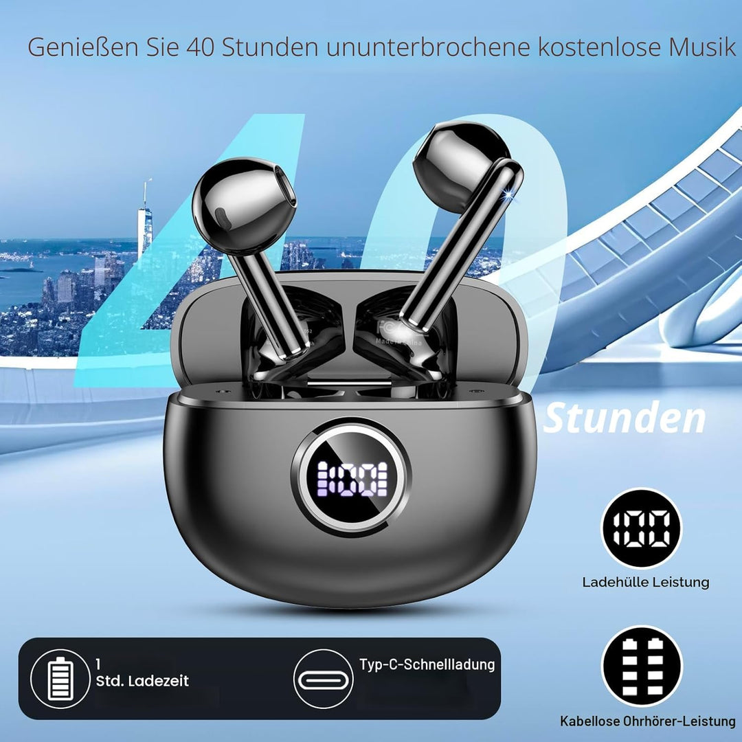 Bluetooth Kopfhörer, Kopfhörer Kabellos Bluetooth 5.4 mit 4 HD Mic Stereo HiFi, In Ear Kopfhörer 40H
