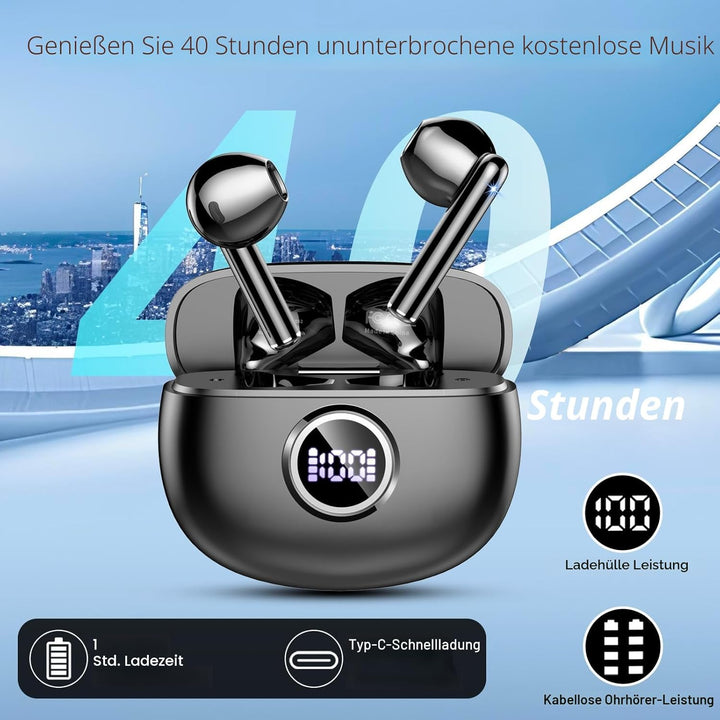 Bluetooth Kopfhörer, Kopfhörer Kabellos Bluetooth 5.4 mit 4 HD Mic Stereo HiFi, In Ear Kopfhörer 40H