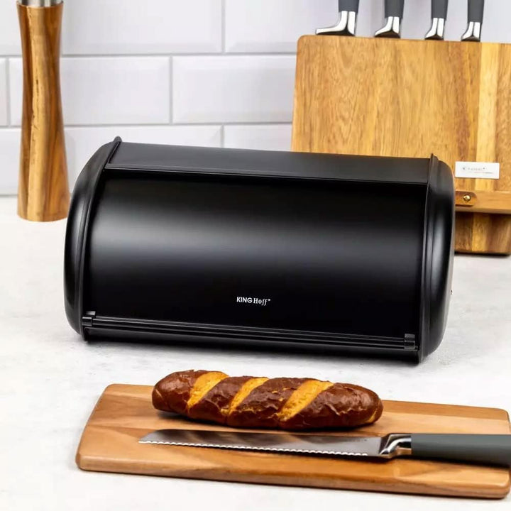 KING HOFF Brotkasten Brotbox Brotbehälter Brotdose aus Stahl (Schwarz) Schwarz Klein, Schwarz Klein