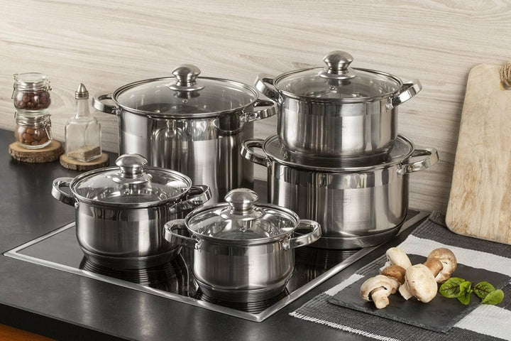 B EDENBERG Decorate Your Kitchen TBA EB-4009 10-teiligTopfset aus Edelstahl, Ideal für Gas, Elektro,