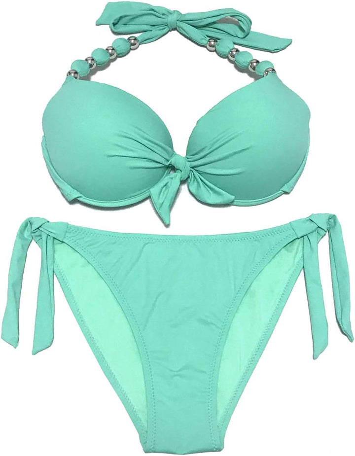 EONAR Damen Seitlich Gebunden Bikini Sets Abnehmbar Bademode Push up Bikinioberteil mit Nackenträger