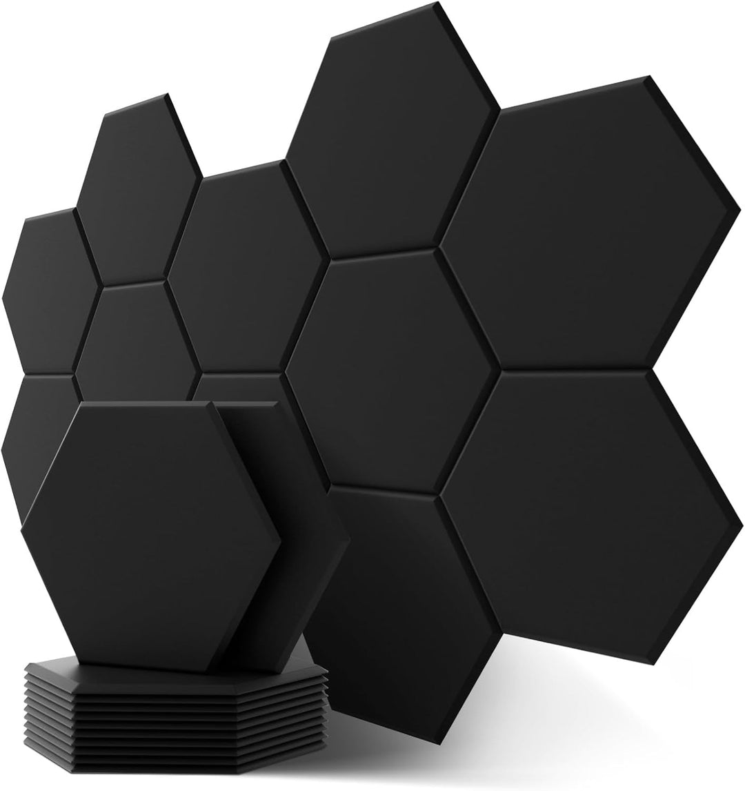 Hexagon Akustikplatten mit Aufkleber, Schalldämmung Wand, 12 Stück, Hohe Dichte Akustikpaneele für D