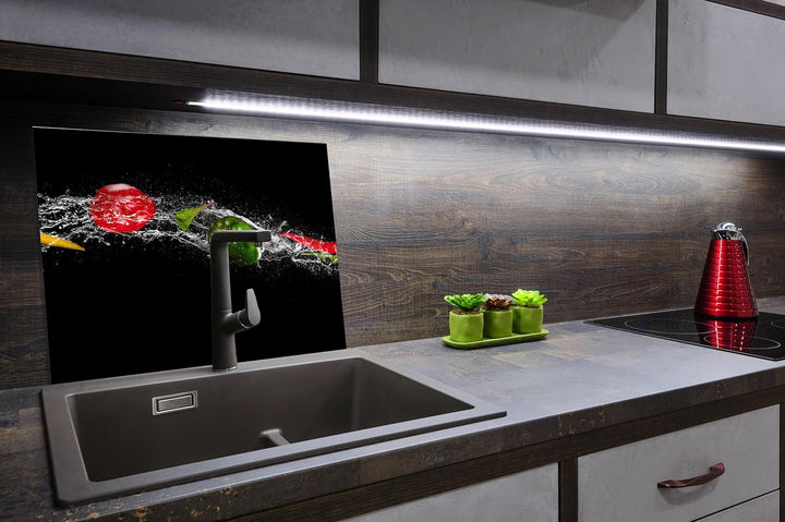 SmartDecoration Herdabdeckplatte Ceranfeldabdeckung aus Glas 60x52 cm Einteilig Motiv "Gemüse" Schwa
