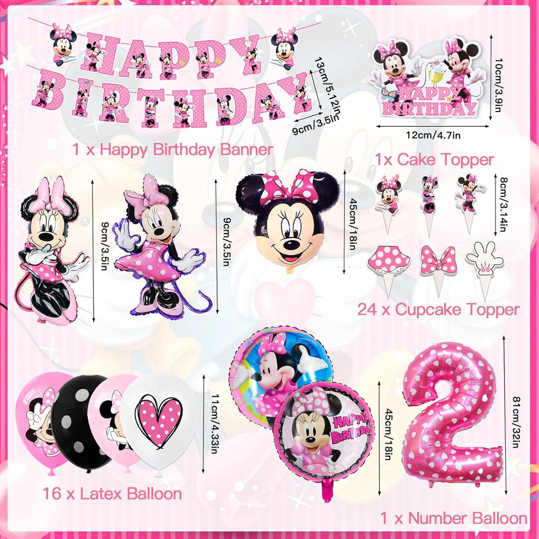 Partygeschirr 109 Stück Minnie Geburtstagsdeko Mädchen Junge Deko 2 Jahre, Thema Kindergeburtstag Lu