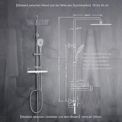 JOHO Edelstahl Duschsystem ohne Armatur Chrom Regendusche Duschset mit Duschgarnitur Ablage(Kopfbrau