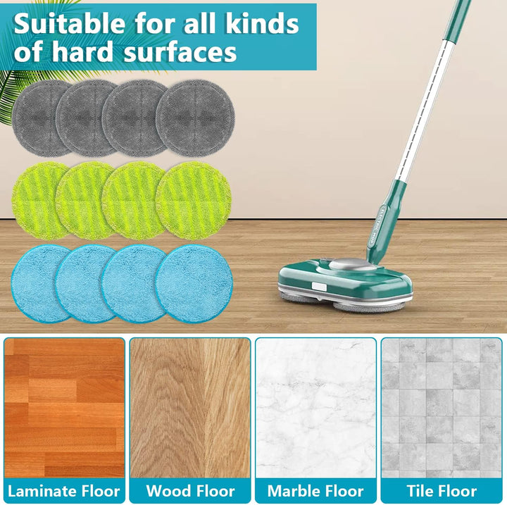 12 Stück 16cm Mikrofaser Pads geeignet für Hurricane M30457, 16cm Universal Elektrische Ersatz Wisch