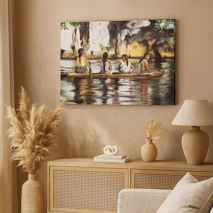 Bilder auf Leinwand 100x70cm Leinwandbild mit Rahmen Frau Wasser Boot Gross Wanddeko Bild Schlafzimm