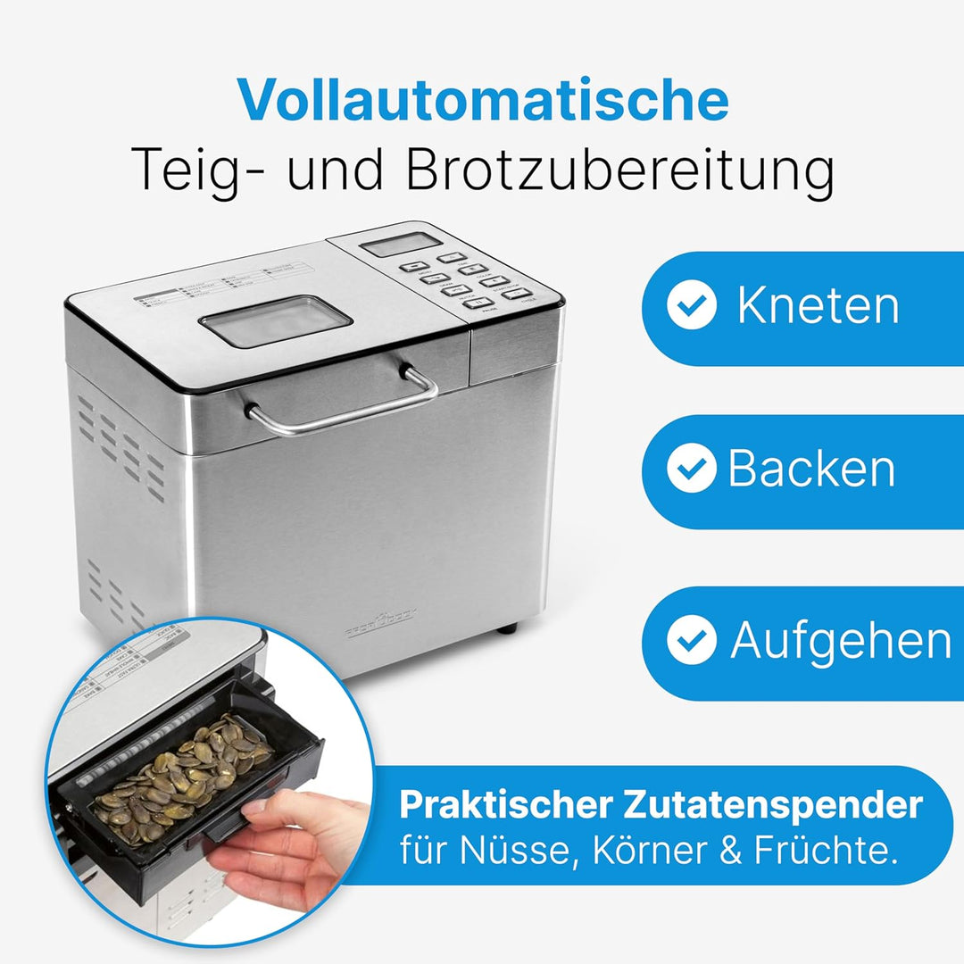 ProfiCook® Brotbackautomat mit Timer | morgens mit warmem Brot aufwachen | Krustenbräunung einstellb