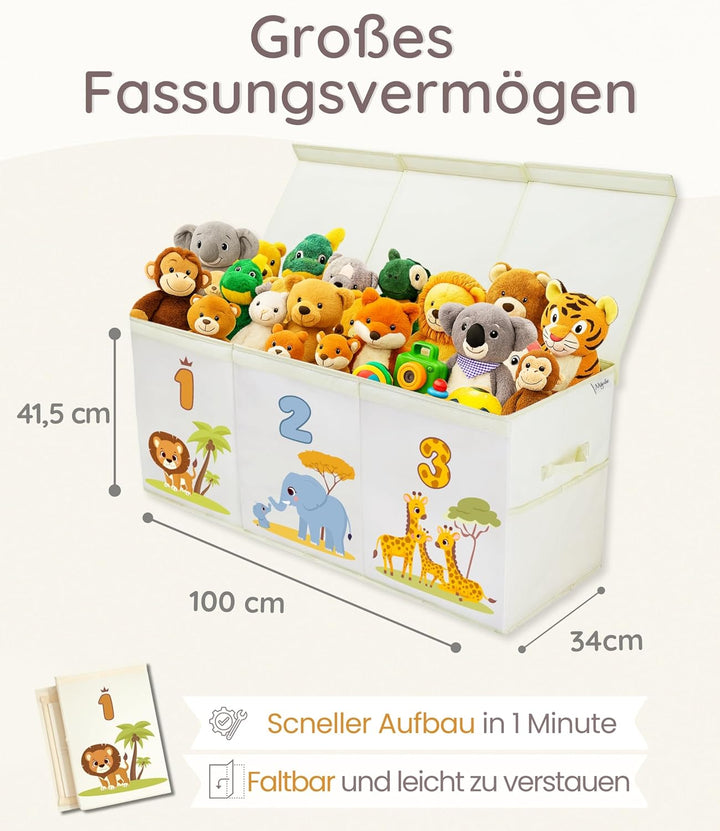 Spielzeugkiste Kinderzimmer XL mit Deckel, faltbare Aufbewahrungsbox für Spielzeug, Spielzeug Organi