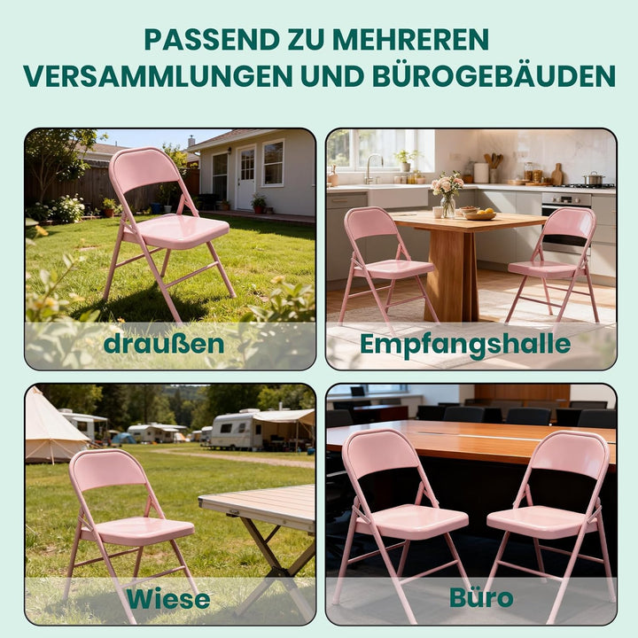 Vollstahl-Klappstuhl 4er Set, Schwerlast-Metallklappstuhl, Ergonomische Rückenlehne, Leicht &amp; platzs