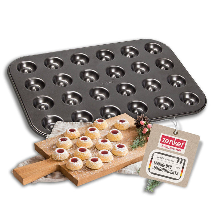 Zenker Backform für 24 Husarenkrapfen & Engelsaugen, beschichtetes Backblech (38 x 27 cm), für lecke