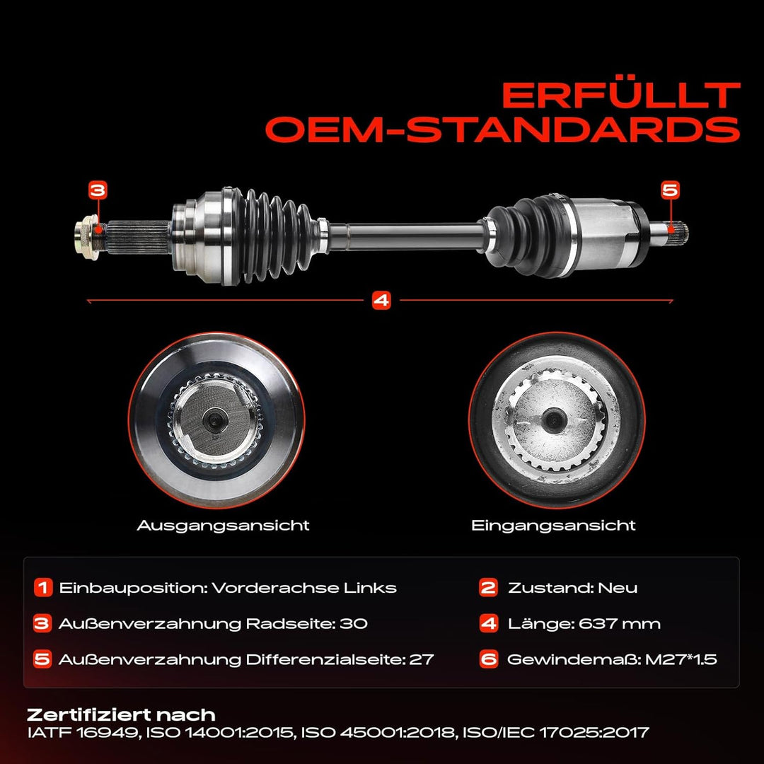 Frankberg Antriebswelle Vorne Links Kompatibel mit X5 E70 X6 E71 E72 SUV 3.0L 4.4L 4.8L 2006-2014 31