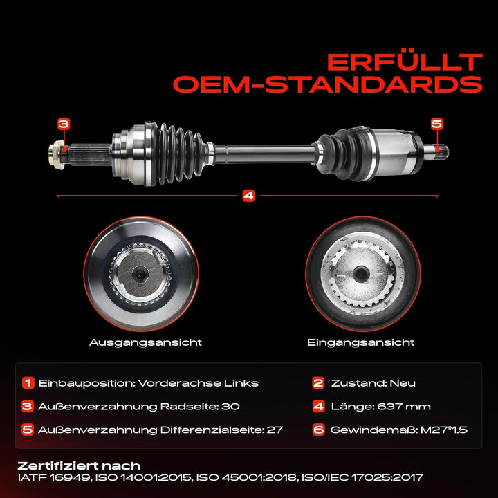 Frankberg Antriebswelle Vorne Links Kompatibel mit X5 E70 X6 E71 E72 SUV 3.0L 4.4L 4.8L 2006-2014 31