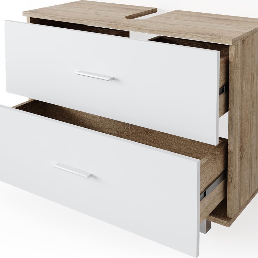VICCO Waschbeckenunterschrank Ilias Schublade Unterschrank Badezimmer, Sonoma-weiss