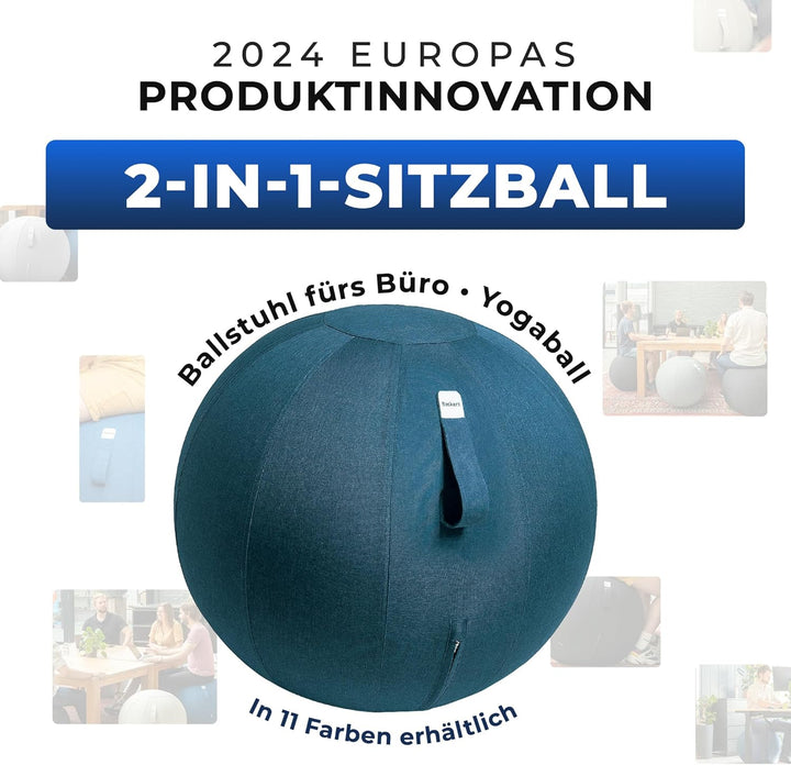 Sitzball Büro Ergonomisch 65 cm, Ergonomische Sitzmöbel für Büro und Heimbüro, Langlebiger Stoff, Gy