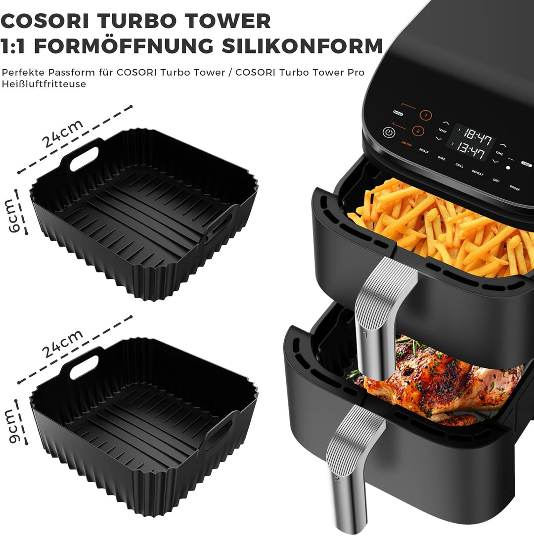 Heissluftfritteuse Silikonform Zubehör für COSORI Turbo Tower Pro, Airfryer Silikonform für COSORI T