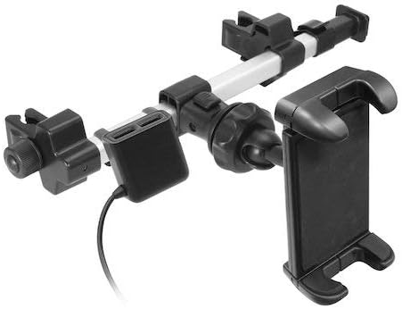 Macally HRMOUNTPRO4UAC, Kopfstützen Autohalterung mit USB Ladegerät für alle iPad & Tablet PCs bis 2