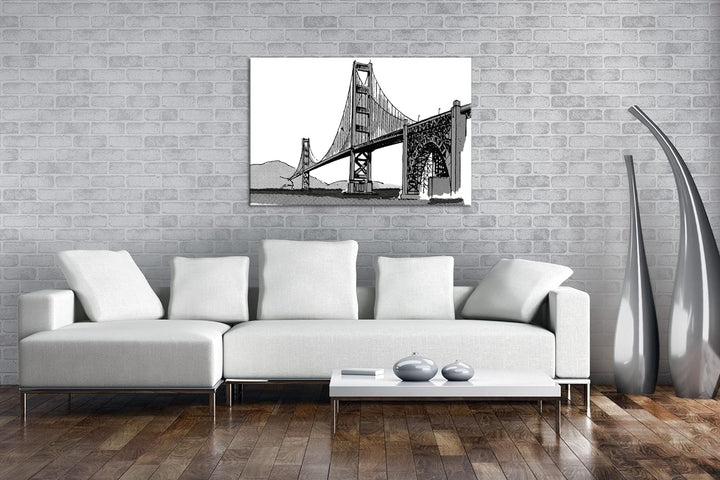 deyoli Illustrierte Fluss-Brücke Format: 80x60 als Leinwand, Effekt: Schwarz&Weiss, Motiv fertig ger