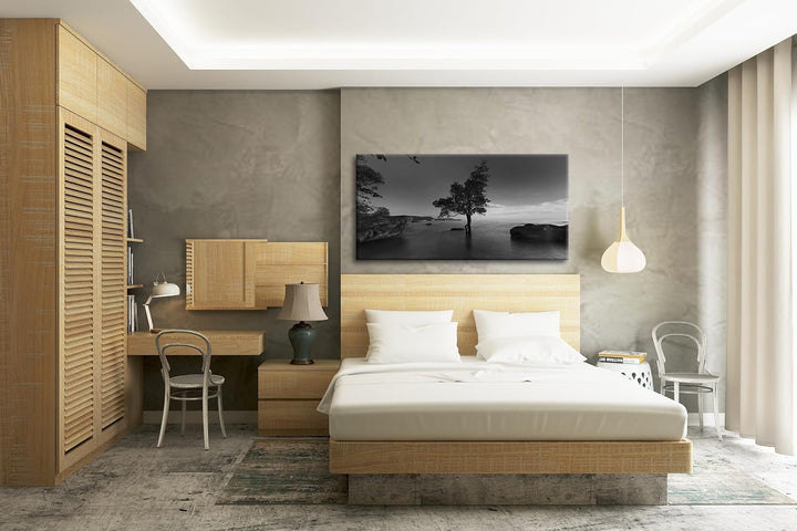 Abenddämmerung am Meer Panorama 80x40 cm Effekt: Schwarz/Weiss als Leinwandbild, Motiv fertig gerahm