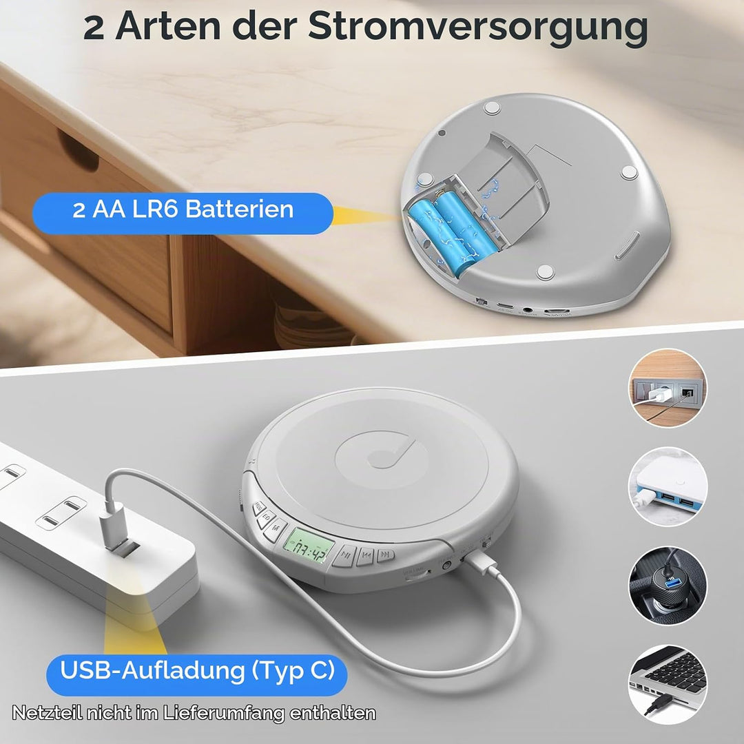 Gueray CD Spieler Tragbarer CD-Player Persönliche CD Players mit Kopfhörer LCD Display Anti-Skip Sch