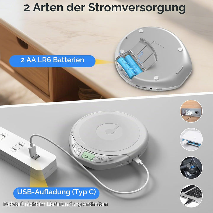 Gueray CD Spieler Tragbarer CD-Player Persönliche CD Players mit Kopfhörer LCD Display Anti-Skip Sch