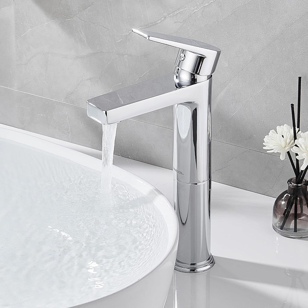 GRICOL Wasserhahn Bad Waschbecken Messing Mischbatterie Einhebelarmatur Badarmaturen Hoch Silber