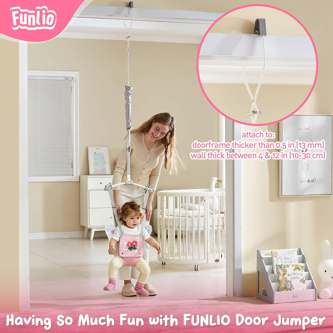 FUNLIO Baby-Türhüpfer in rosa Schmetterling-Design für 6–24 Monate, Tür-Hüpfer mit Türklemme und ver