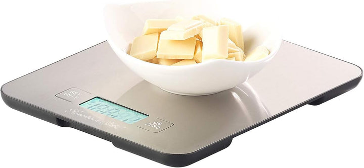 Rosenstein & Söhne Digitalwaage: Digitale Edelstahl-Küchenwaage mit Timer, bis 15 kg, auf 1 g genau