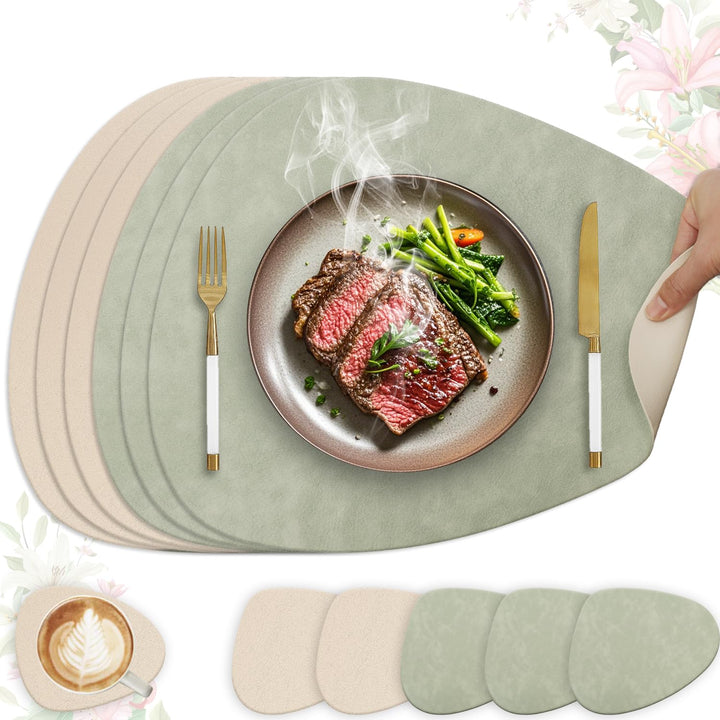 HELI MIAO 6er Set Tischset aus Leder-Imitat，Platzsets abwaschbar und wasserdicht，Platzdeckchen Leder