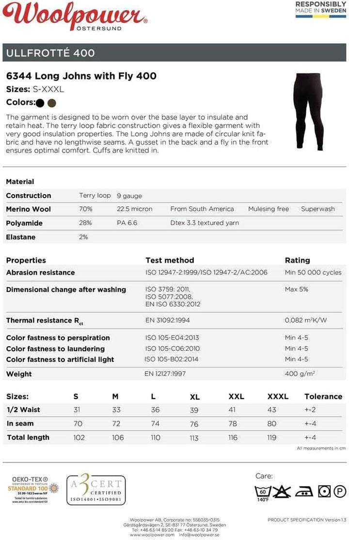 Woolpower Long Johns with Fly 400, Grün