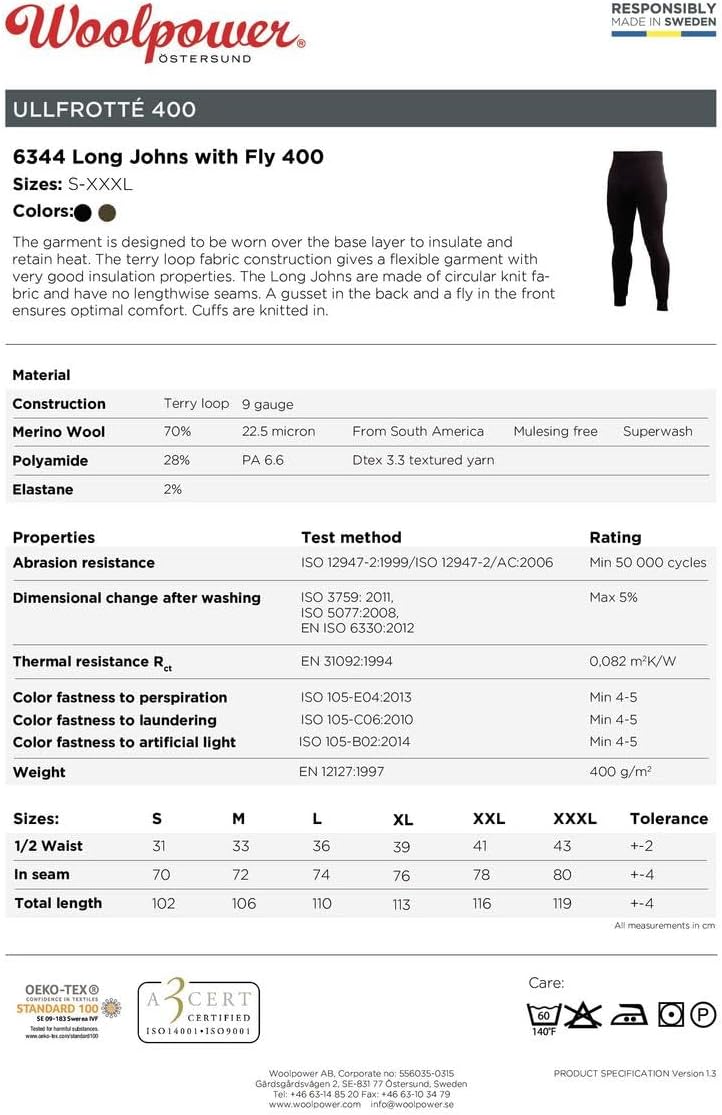 Woolpower Long Johns with Fly 400