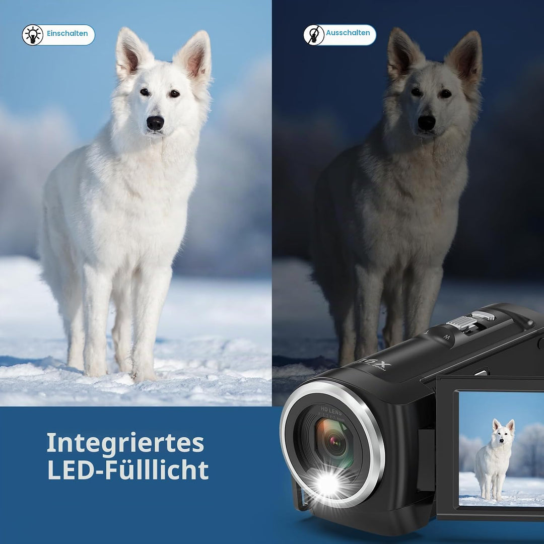 Videokamera 2.7K 56MP Camcorder 16X Digitalzoom Fülllicht Vlogging Camera Schwarz, Schwarz