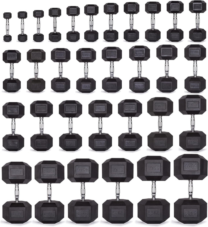 C.P. Sports Hexagon Kurzhantel gummiert 1-80 kg - mit ergonomischen Chrom-Griff, Kurzhantel, Kurzhan