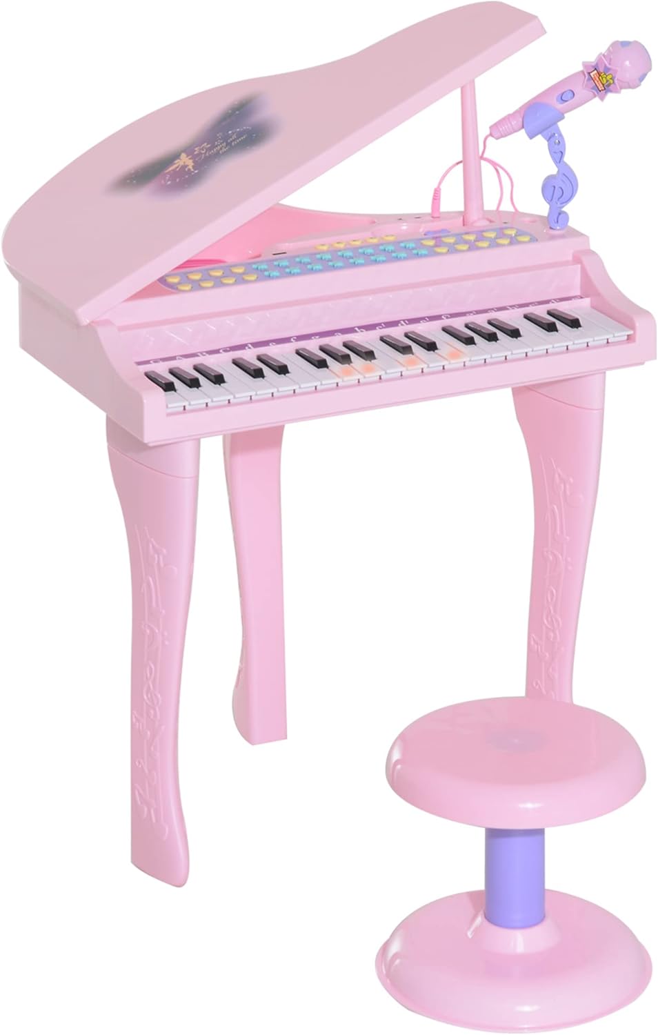 HOMCOM Kinder Klavier Mini-Klavier Piano Keyboard Musikinstrument MP3 USB inkl. Hocker 37 Tasten Ros