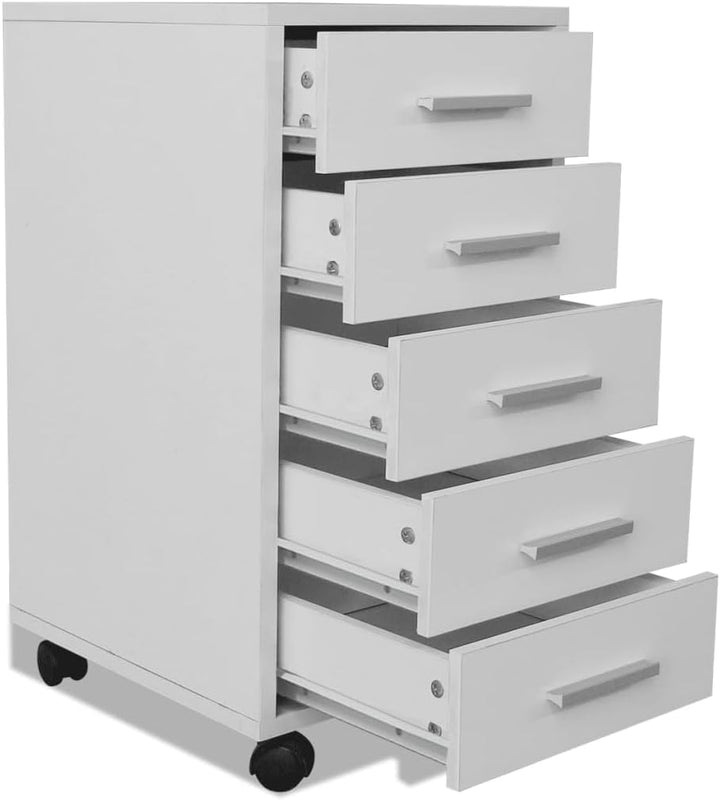 vidaXL Bürocontainer Rollcontainer Büroschrank Schubladenelement + 5 Schubladen Weiss, Weiss