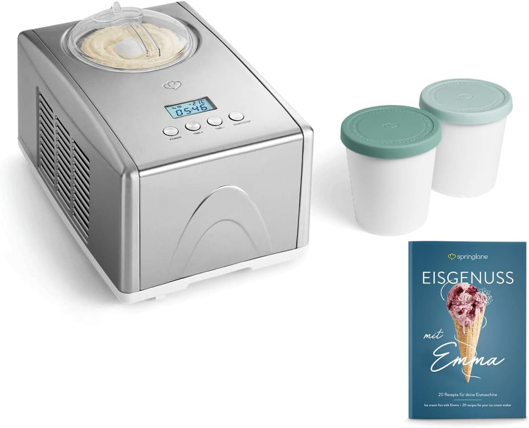 SPRINGLANE Eismaschine Emma 1,5 L mit selbstkühlendem Kompressor 150 W, Eiscrememaschine aus Edelsta