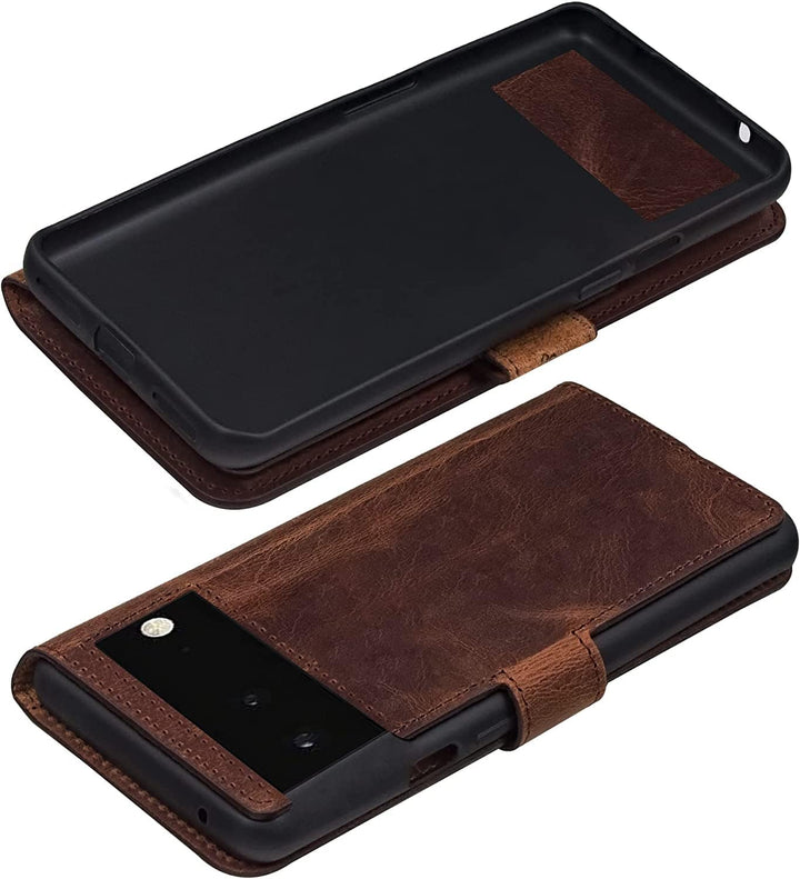 Suncase Book-Style Hülle kompatibel mit Google Pixel 7A 5G Leder Tasche (Slim-Fit) Lederhülle Handyt